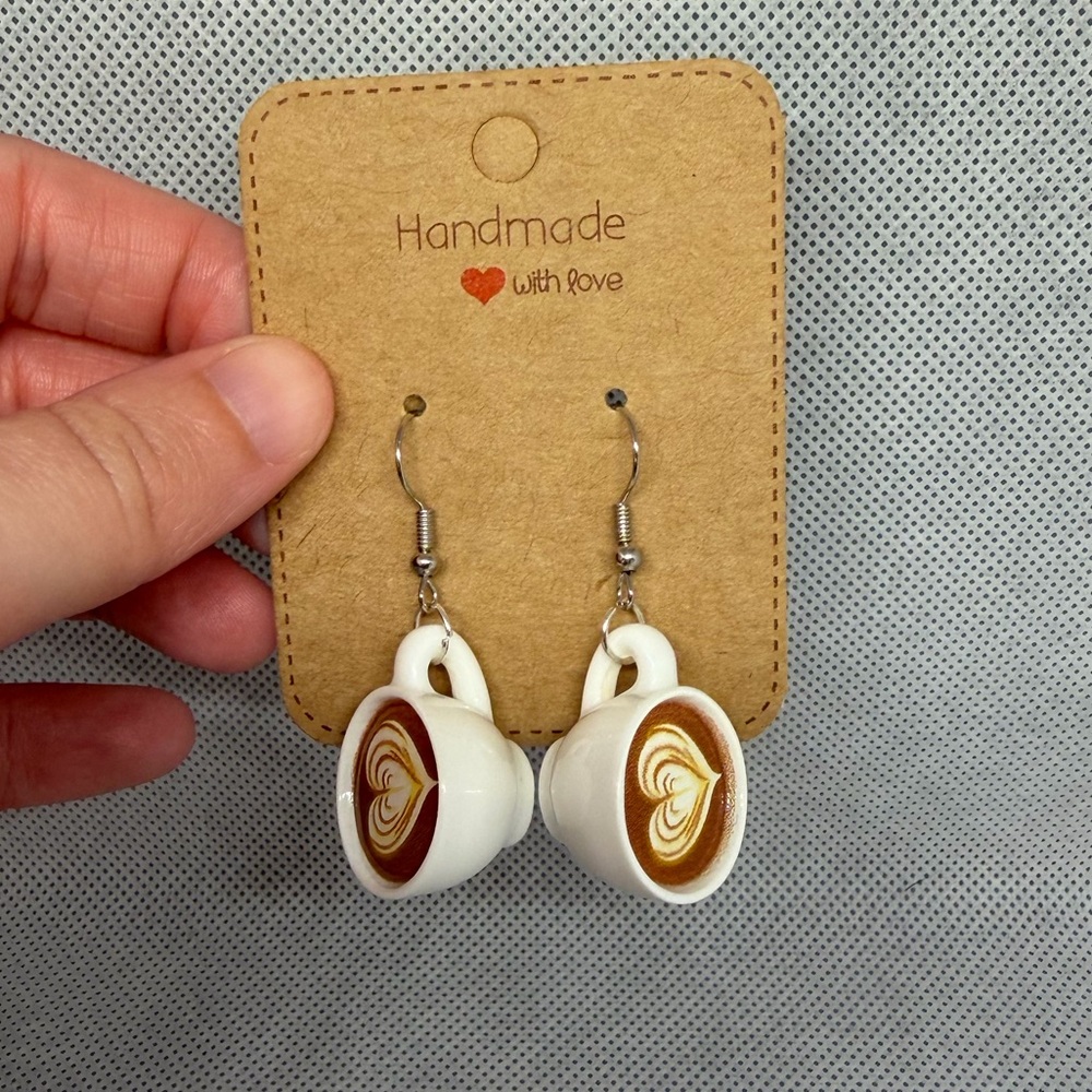 Handmade White Coffee Cup Earrings